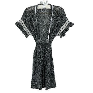 Linea Donatella Robe Women's Short Sleeve Sheer Lace Trim Chiffon Belted Ruffle